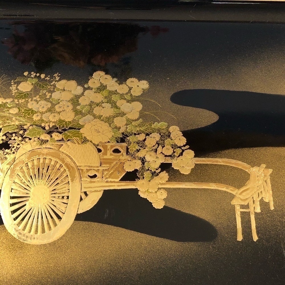 Vintage Otagiri Japan Flower Cart Lacquer Tray - Picture 4 of 9